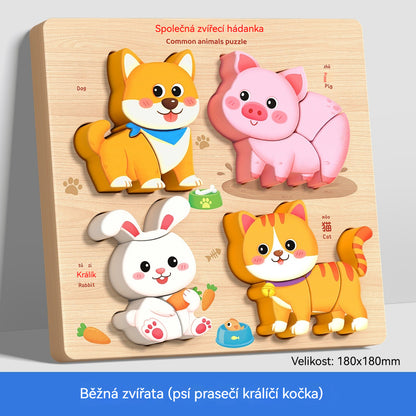 🧩✨【1 sada, 18x18 cm, 8 tém】Montessori 3D drevené puzzle pre deti 1–6 rokov – rozvoj logického myslenia a jemnej motoriky.