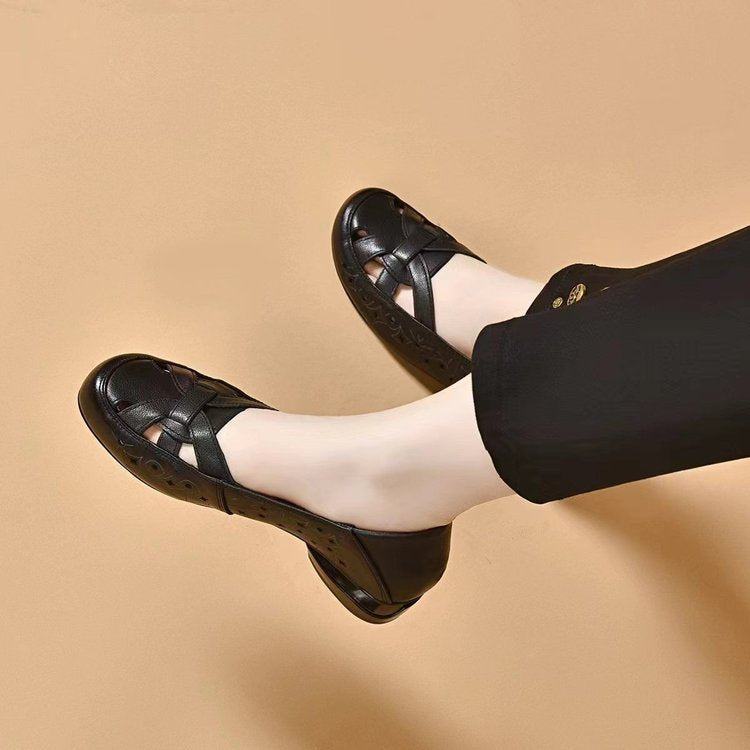 ✨🔥【35-40】Sandale de damă la modă, vara 2025, cu vârf rotund, din piele naturală, cu toc jos 