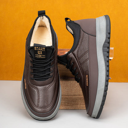 ✨⛄【50% zniżki🔥】Męskie zimowe trampki z prawdziwej skóry i aksamitu, wodoodporne, z miękką podeszwą