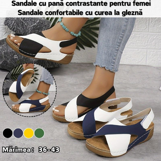 💞✨【36-43】Nouă sandale plate pentru femei de culoare contrastantă, confortabile, casual și versatile