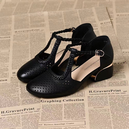 🔥【Ofertă specială de vară】🔥【35-40】✨ Sandale de vară cu toc gros, din piele moale, cu scobituri, respirabile, stil nou 