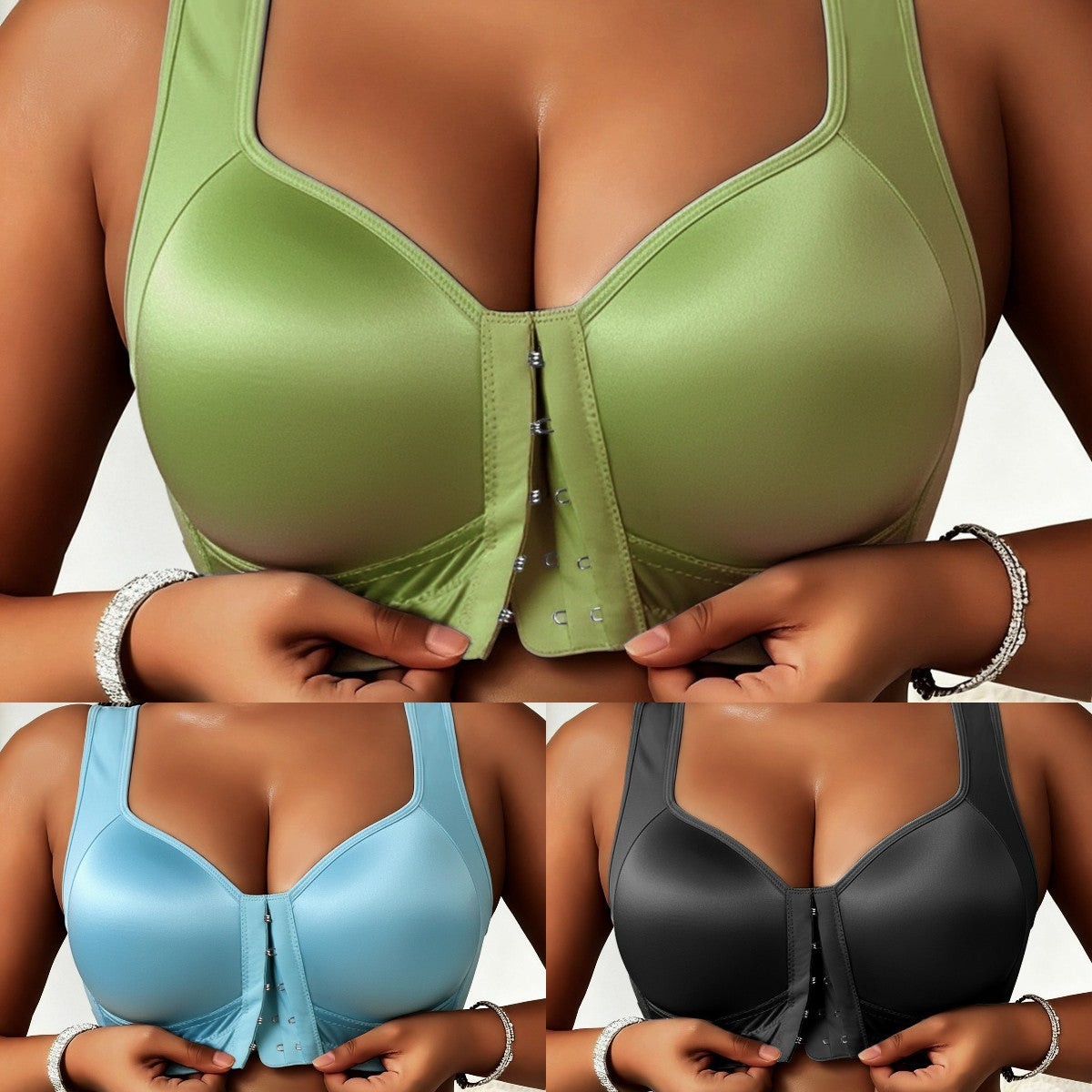 😍👙【Пакет от 3 броя】【40-100 кг】Дамски сутиен без банели push-up за големи размери с предно закопчаване и противоувисване