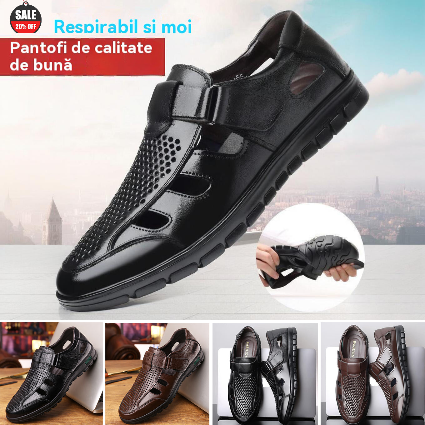 🌴👞【39-44】Sandale ușoare, casual, din piele naturală, respirabile, pentru bărbați, vara 2025, noi 