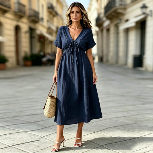 💕🌷【50% de descuento✨】Nuevo vestido casual elegante con escote en V para verano