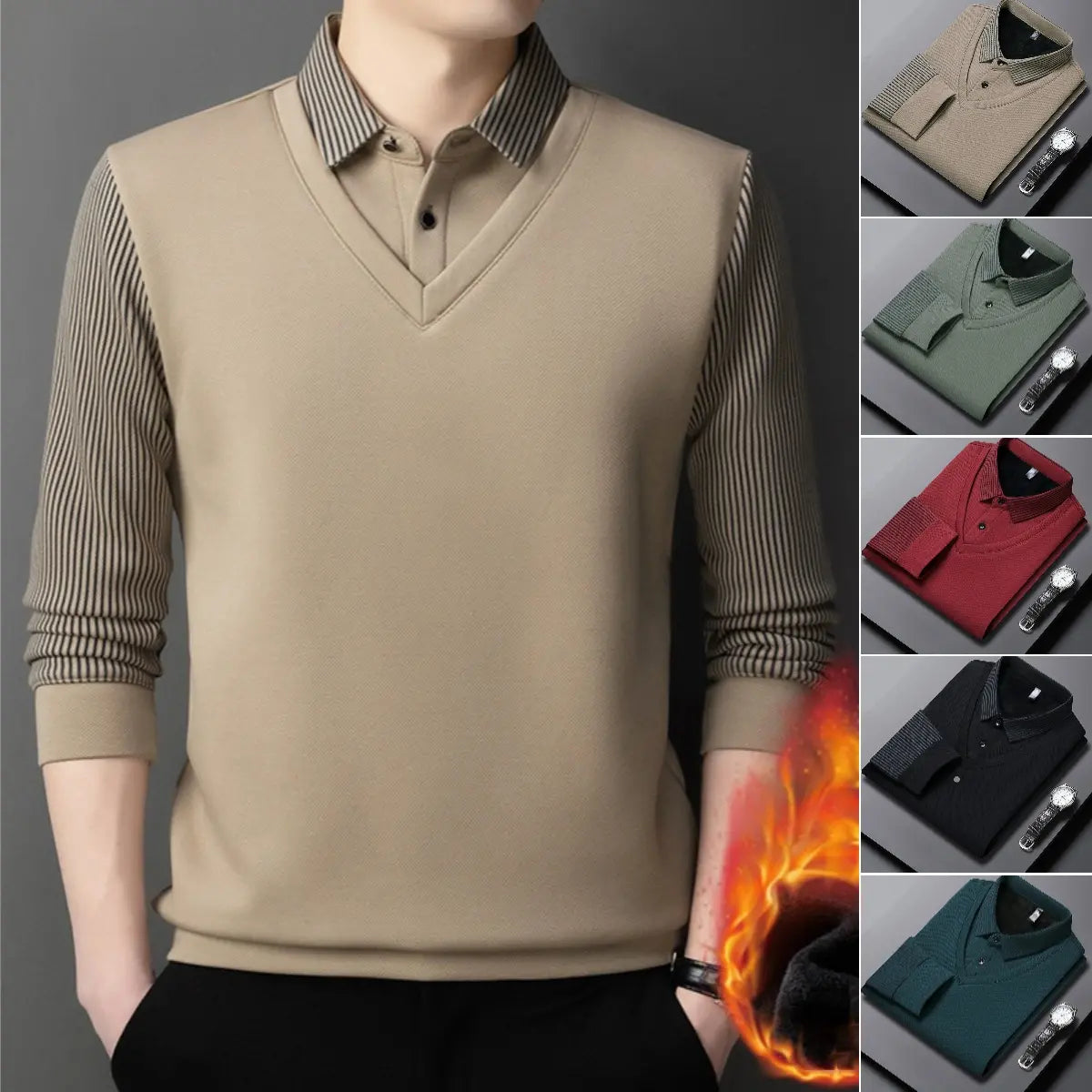 【50% popust】【M-4XL】Nova jesensko/zimska moška dvodelna poslovna srajca s flis podlogo in debelo imitacijo flisa
