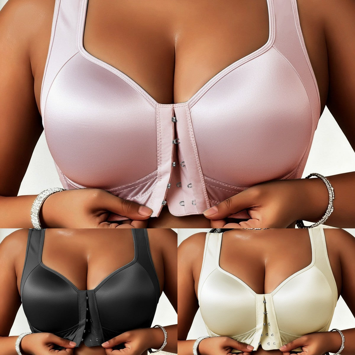 😍👙【Пакет от 3 броя】【40-100 кг】Дамски сутиен без банели push-up за големи размери с предно закопчаване и противоувисване
