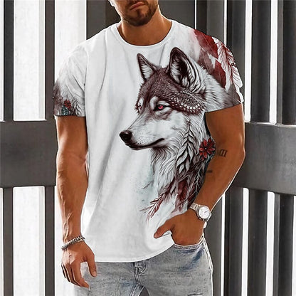 💥👕【2XS-6XL】🌹🏆Nuevo producto de verano 2026: camiseta de manga corta para hombre con estampado de lobo - Algodón agradable para la piel, suave y transpirable