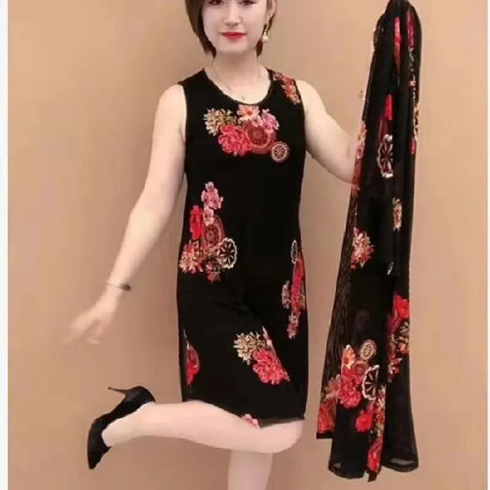 🔥🎉【Stil nou de vară】Rochie nouă din două piese pentru doamne de vârstă mijlot și în vârstă, cu imprimeuri la modă 