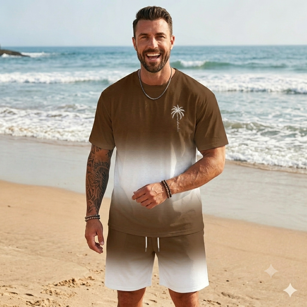 😎🌴【S-5XL】Nuevo traje de verano para hombre, camiseta estampada y pantalones cortos, corte holgado e informal.