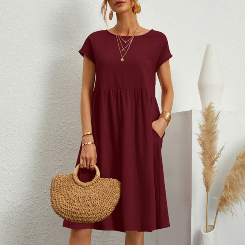 ✨🌼【S-5XL】Vestido de algodón y lino para mujer, sencillo, holgado y casual, de moda de verano