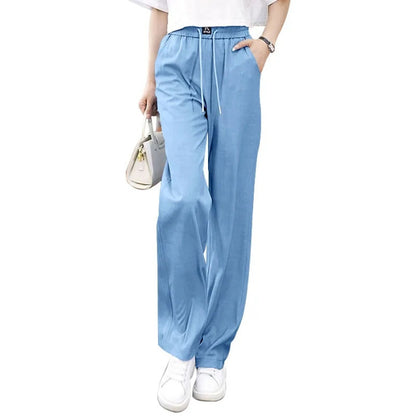 🍃🌈【S-3XL】Swobodne spodnie z wysokim stanem z jedwabiu lodowego - wygodne i modne, idealne na lato