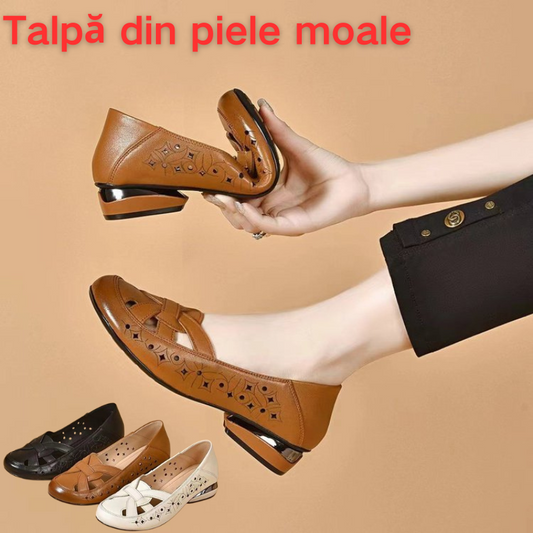 ✨🔥【35-40】Sandale de damă la modă, vara 2025, cu vârf rotund, din piele naturală, cu toc jos 
