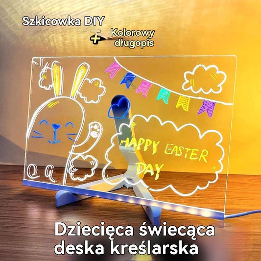 🎨💡✏️ Świecąca tablica do rysowania dla dzieci - ręcznie robiona, DIY Graffiti, zmazywalna, edukacyjna fluorescencyjna tablica do rysowania.