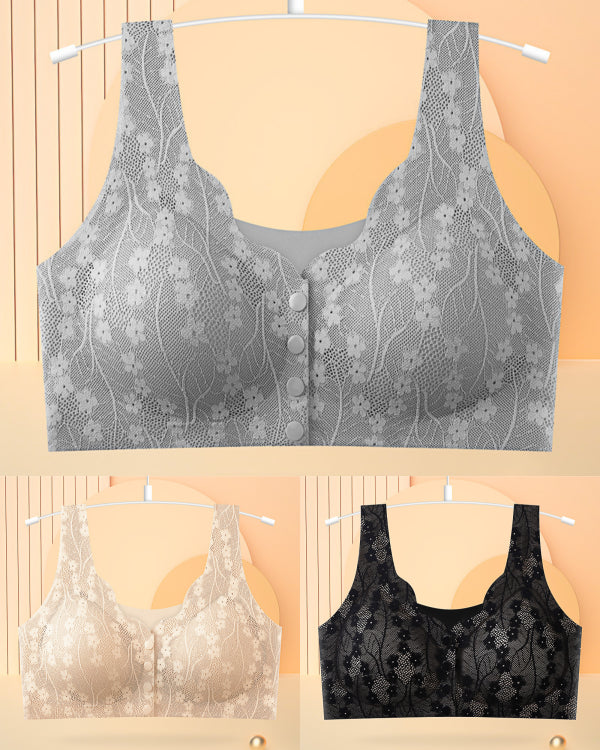 💖😍 3 darab elölkapcsos női melltartó (40–100 kg) – Vezeték nélküli, pamut, kényelmes és jól szellőző, tökéletes tartással