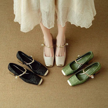 【35-40】Dámské boty Mary Jane, s retro vzorem a vyšívanými květinami, trendy, léto 2026