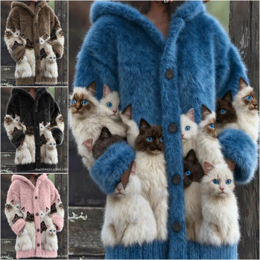 🔥🐾【50% отстъпка за ограничено време】Дамско яке с качулка, стилно и сладко, с животински принт🧥✨