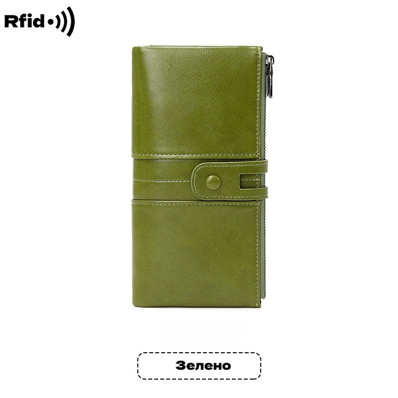 💕💼Многофункционален дамски портфейл - Ръчно изработен от естествена кожа, против кражба, двоен цип