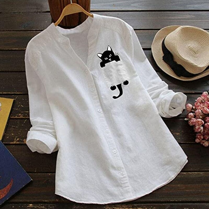 ✨🌈【Ново лятно постъпление🔥】【S-3XL】Пролетно ново постъпление Риза с котешки щампи и V-образно деколте от чист памук