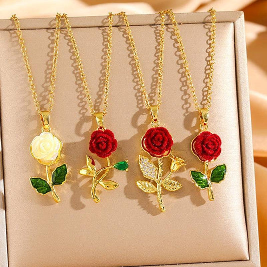 🔥Купете едно, вземете второ безплатно🔥🌹💎 Дамско колие с висулка роза