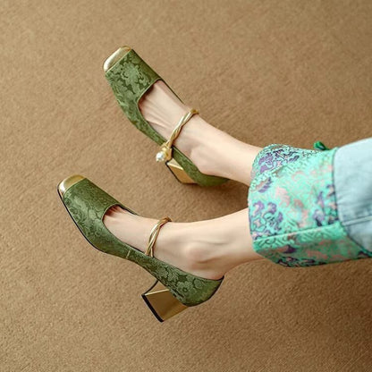 【35-40】Dámské boty Mary Jane, s retro vzorem a vyšívanými květinami, trendy, léto 2026