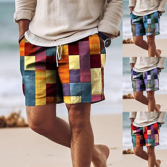 😎🎉【Novedad de verano🔥】Pantalones cortos de hombre con estampado multicolor y estilo elegante: holgados y casuales.
