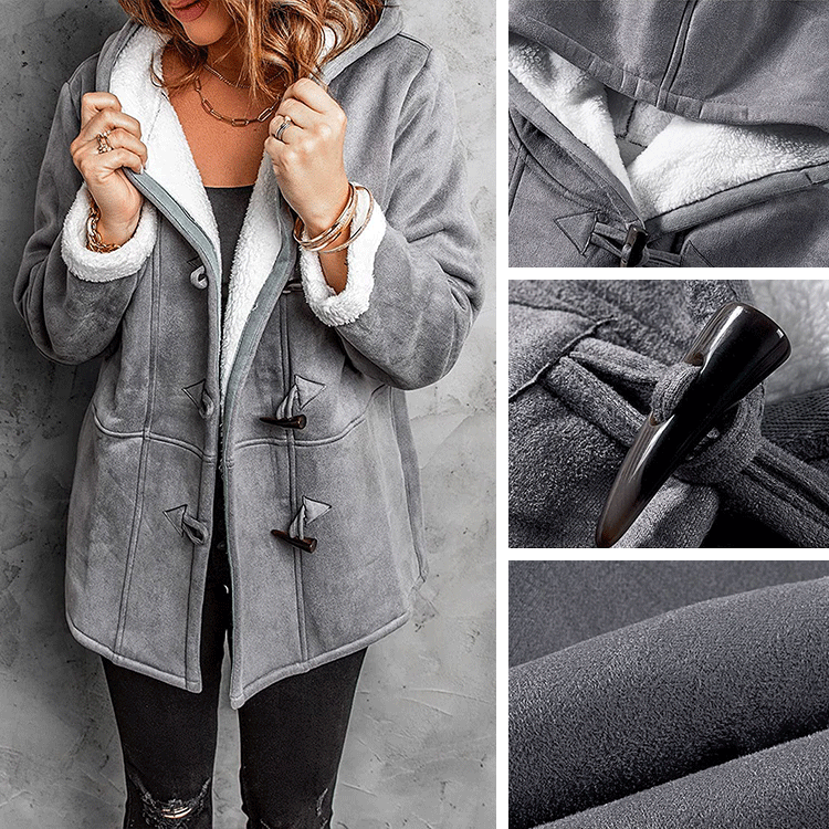 🔥⛄【Omejen 50% popust】✨【S-5XL】Nova modna topla ženska jakna s kapuco in podlogo iz semiša in flisa