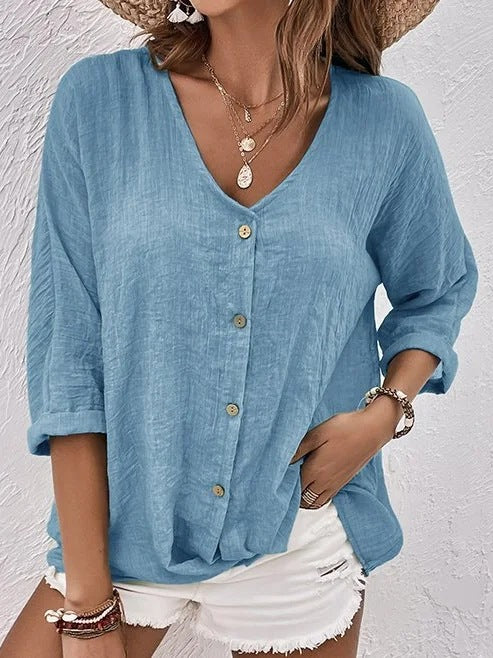 🔥 🌿【Lichidare de vară🔥】【S-5XL】Tricouri elegante și casual cu decolteu în V pentru femei, offer specială limitată în timp