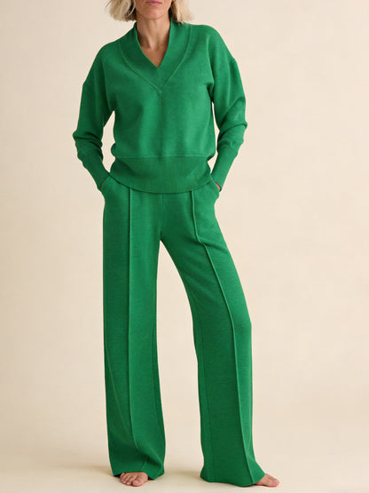 ✨🥰【M-5XL】Нов дамски комплект костюм | Плетена блуза с дълъг ръкав от две части