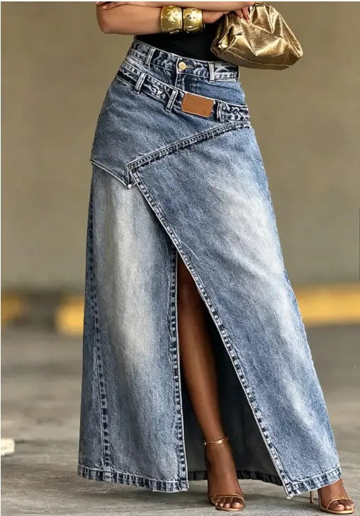 🙌💕【S-3XL】Falda midi vaquera para mujer, diseño de cintura multicapa, elegante y con estilo.