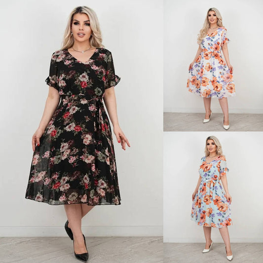 💐💛【S-5XL】2025 lato nowa wysokiej jakości elegancka sukienka z nadrukiem, modna i uniwersalna