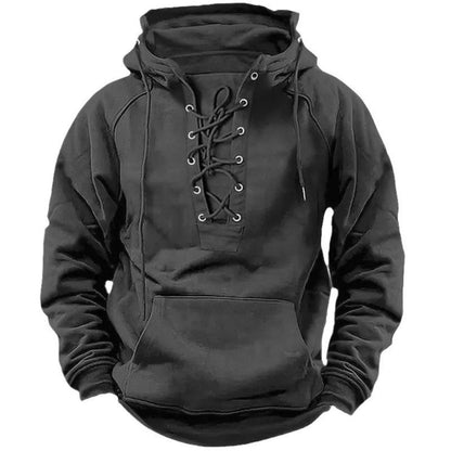 🔥🎉【S-3XL】Nowa męska luźna bluza z kapturem, retro ściągacz, jednolity kolor, swobodny