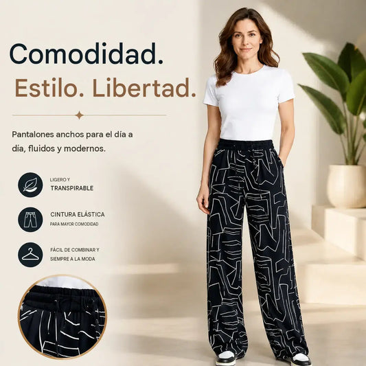 ✨🙌【40-100 KG】Pantalones holgados de seda helada de talle alto para mujer - Pantalones de pierna ancha transpirables de verano