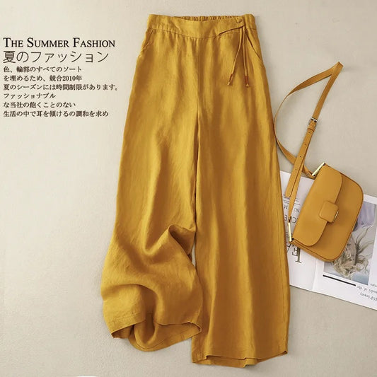 🔥✨【M-3XL】Nuevos pantalones casuales de pierna ancha de talle alto para mujer, ideales para el verano: ligeros y transpirables.
