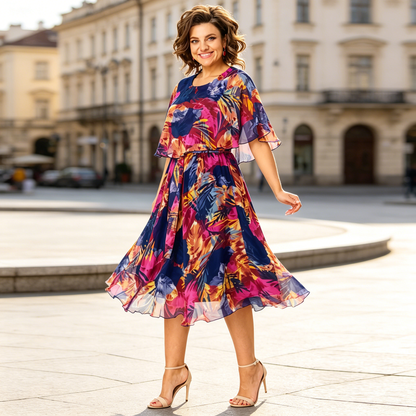 【S-5XL】Vestido de malla estampado: corte ajustado, favorecedor y fácil de combinar.