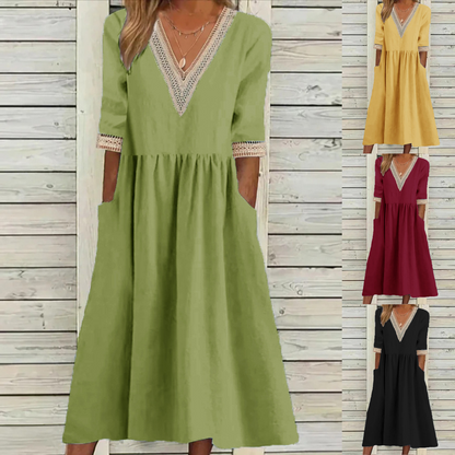 🌈✨【Ljetni popust na nove proizvode🔥】【S-2XL】Ljetna modna haljina od pamuka i lana s čipkastim ovratnikom 