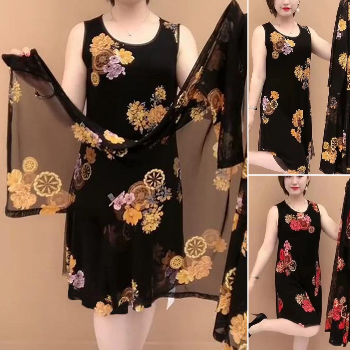 🔥🎉【Stil nou de vară】Rochie nouă din două piese pentru doamne de vârstă mijlocie și în vârstă, cu imprimeuri la modă