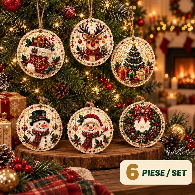 🎄 Súprava 6 vianočných ozdôb na vlastnoručné vytvorenie (diamantové maľovanie) – kreatívny projekt pre celú rodinu, ideálny na stromček, do okna či ako darček!