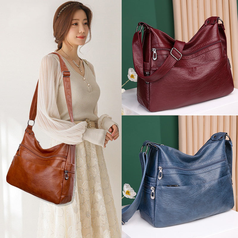 🌈👜【Оферта за ограничено време】Нова модна дамска чанта за рамо от мека кожа, голям капацитет, издръжлива, материал от естествена кожа✨