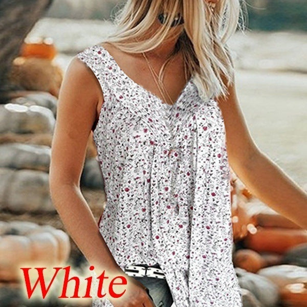 🎀【50% reducere🔥】【S–5XL】✨Bluză de vară elegantă, casual, cu imprimeu, decolteu în V, fără mâneci, pentru femei 