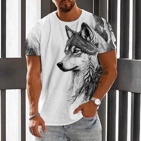 💥👕【2XS-6XL】🌹🏆Nuevo producto de verano 2026: camiseta de manga corta para hombre con estampado de lobo - Algodón agradable para la piel, suave y transpirable