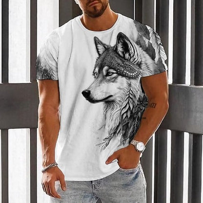 💥👕【2XS-6XL】🌹🏆Nuevo producto de verano 2026: camiseta de manga corta para hombre con estampado de lobo - Algodón agradable para la piel, suave y transpirable