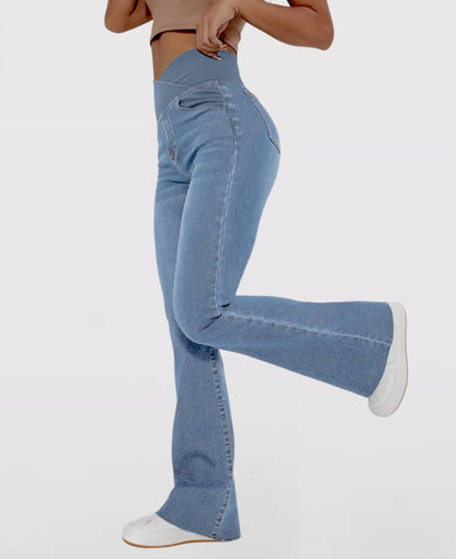 🔥✨【XS-4XL】🌷🌈Nowe obcisłe jeansy z wysokim stanem, szerokimi nogawkami, dopasowane do bioder i podnoszące sylwetkę