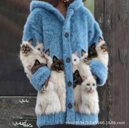 🔥🐾【50% отстъпка за ограничено време】Дамско яке с качулка, стилно и сладко, с животински принт🧥✨