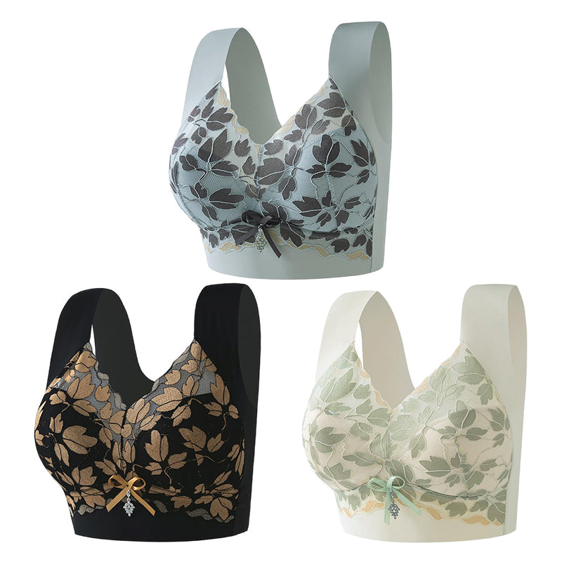 🎁💖【3 kusy】【M-4XL】Veľká čipkovaná podprsenka bez oceľového krúžku, luxusný krásny chrbát, sexi, priedušná a bezšvová podprsenka 【40~100 kg】