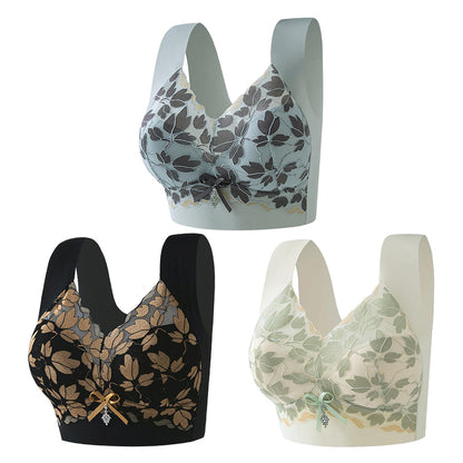 🎁💖【3 kusy】【M-4XL】Veľká čipkovaná podprsenka bez oceľového krúžku, luxusný krásny chrbát, sexi, priedušná a bezšvová podprsenka 【40~100 kg】