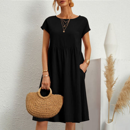 ✨🌼【S-5XL】Vestido de algodón y lino para mujer, sencillo, holgado y casual, de moda de verano