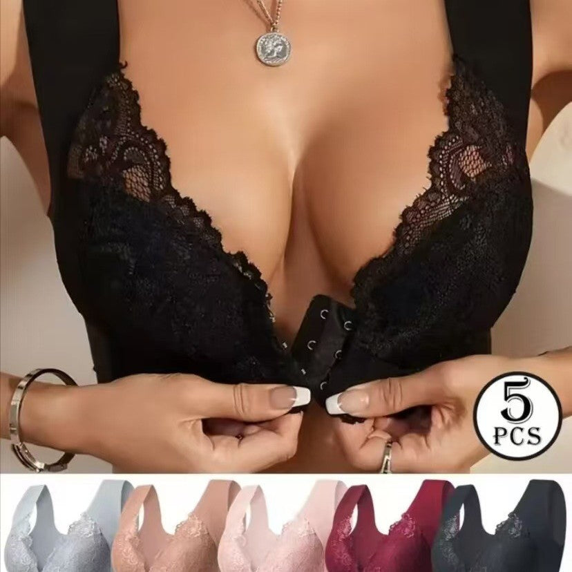 🔥💕【40-100 кг】✨👙 Сутиен с повдигащо се закопчаване отпред и изящна дантелена украса на гърба