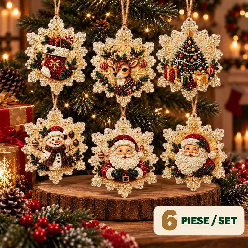 🎄 Súprava 6 vianočných ozdôb na vlastnoručné vytvorenie (diamantové maľovanie) – kreatívny projekt pre celú rodinu, ideálny na stromček, do okna či ako darček!