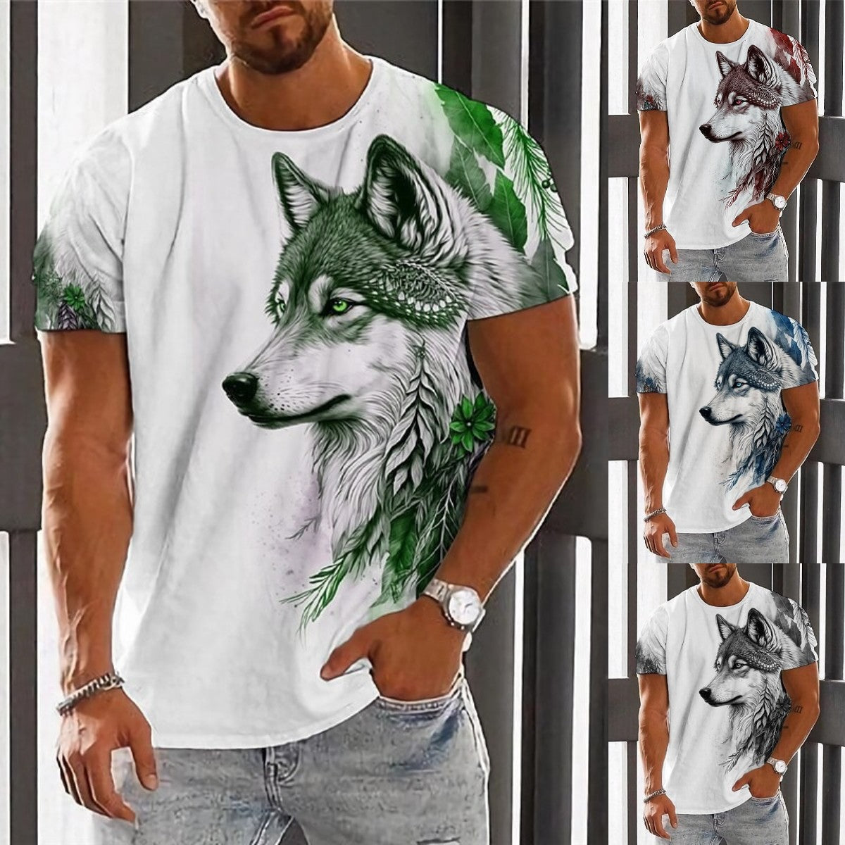 💥👕【2XS-6XL】🌹🏆Nuevo producto de verano 2026: camiseta de manga corta para hombre con estampado de lobo - Algodón agradable para la piel, suave y transpirable