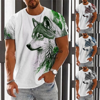 💥👕【2XS-6XL】🌹🏆Nuevo producto de verano 2026: camiseta de manga corta para hombre con estampado de lobo - Algodón agradable para la piel, suave y transpirable